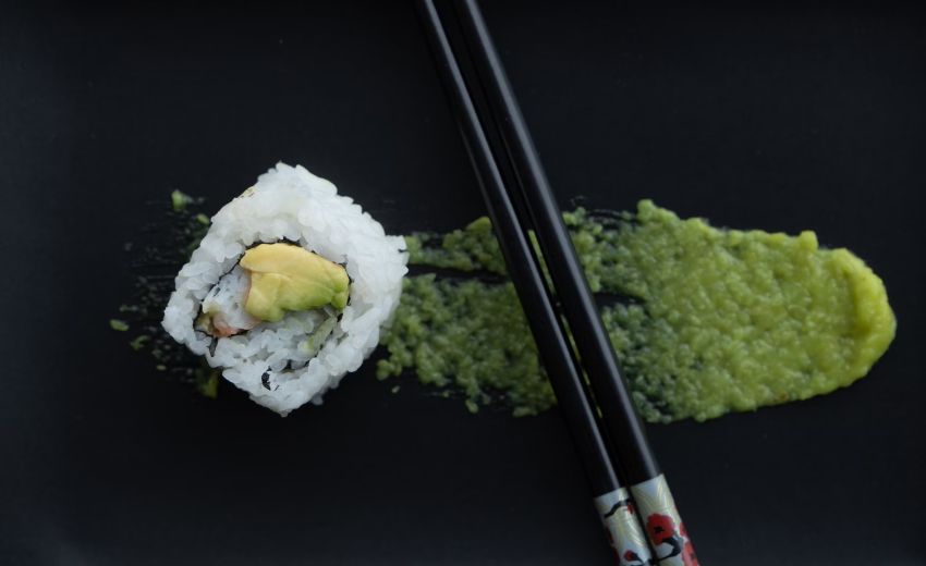 wasabi on pan with sushi