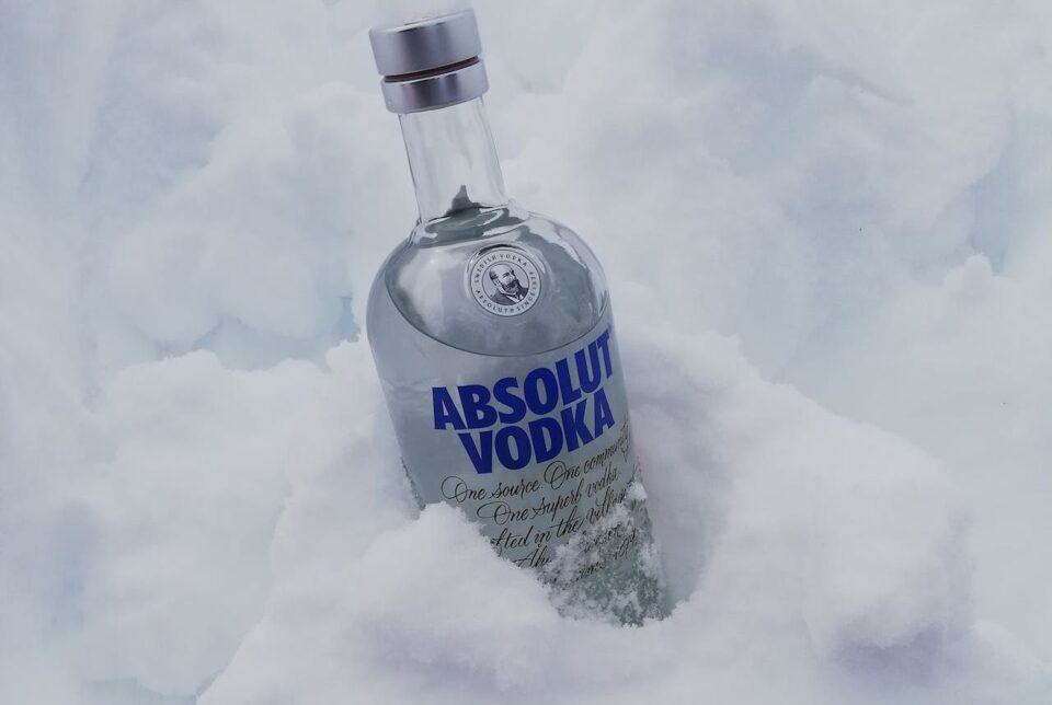 absolut vodka in snow