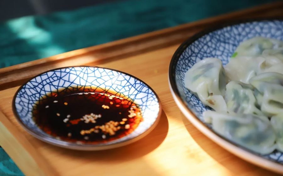 soy sauce in a saucer