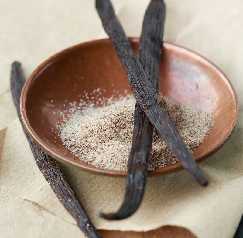 vanilla pods on sugar bowl
