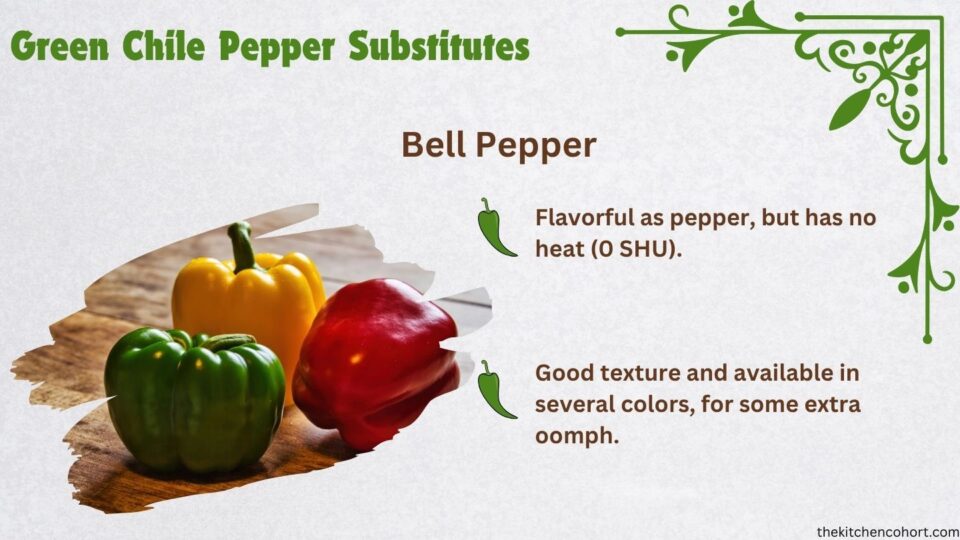 bell peppers have no heat but are flavorful to work as low-heat green chili alternatives