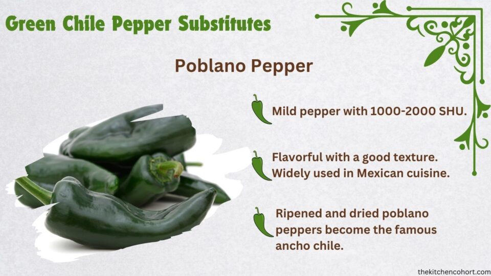 the mild and flavorful poblano pepper as a green chili substitute